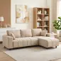 Sofá Chaise Longue Reversible de 4 Plazas 2 Almohadas Tapizado en Lino Marco de Acero 242x156x87 cm Beige