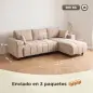 Sofá Chaise Longue Reversible de 4 Plazas 2 Almohadas Tapizado en Lino Marco de Acero 242x156x87 cm Beige