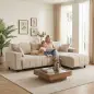Sofá Chaise Longue Reversible de 4 Plazas 2 Almohadas Tapizado en Lino Marco de Acero 242x156x87 cm Beige