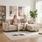 Sofá Chaise Longue Reversible de 4 Plazas 2 Almohadas Tapizado en Lino Marco de Acero 242x156x87 cm Beige