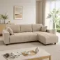 Sofá Chaise Longue Reversible de 4 Plazas 2 Almohadas Tapizado en Lino Marco de Acero 242x156x87 cm Beige