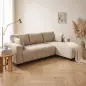 Sofá Chaise Longue Reversible de 4 Plazas 2 Almohadas Tapizado en Lino Marco de Acero 242x156x87 cm Beige