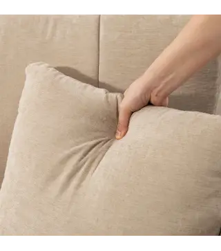 Sofá Chaise Longue Reversible de 4 Plazas 2 Almohadas Tapizado en Lino Marco de Acero 242x156x87 cm Beige