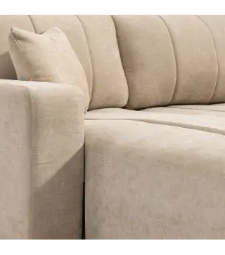 Sofá Chaise Longue Reversible de 4 Plazas 2 Almohadas Tapizado en Lino Marco de Acero 242x156x87 cm Beige