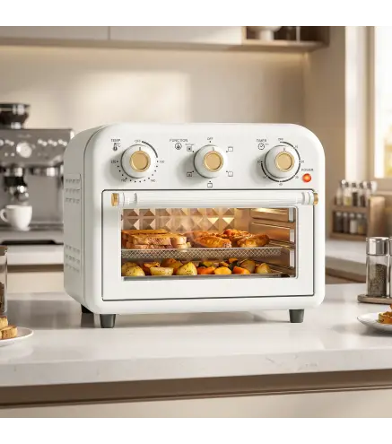 Horno Freidora de Aire 12 L con 3 Mandos Convección 360° Temperatura hasta 230 °C Temporizador 60 Min Bandeja y Cesta