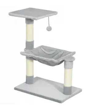 Árbol Rascador de Gatos Torre de Gatos 50x36x70 cm Centro de Actividad con Hamaca Plataforma Postes de Sisal Gris Claro