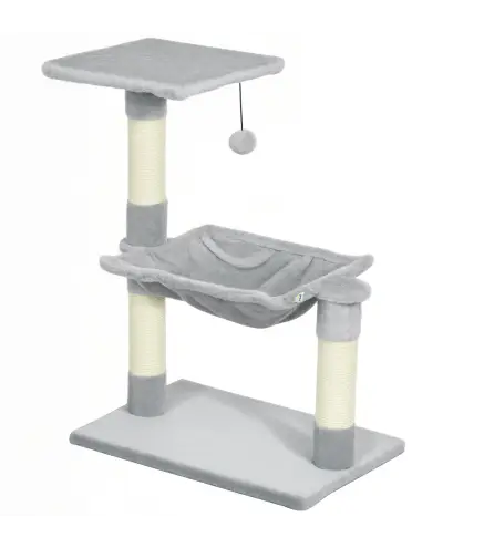 Árbol Rascador de Gatos Torre de Gatos 50x36x70 cm Centro de Actividad con Hamaca Plataforma Postes de Sisal Gris Claro