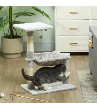 Árbol Rascador de Gatos Torre de Gatos 50x36x70 cm Centro de Actividad con Hamaca Plataforma Postes de Sisal Gris Claro