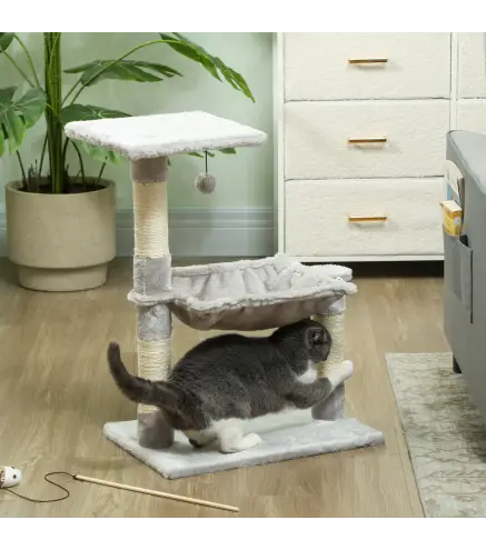 Árbol Rascador de Gatos Torre de Gatos 50x36x70 cm Centro de Actividad con Hamaca Plataforma Postes de Sisal Gris Claro
