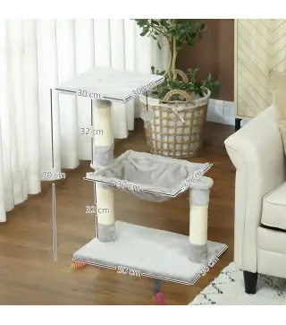 Árbol Rascador de Gatos Torre de Gatos 50x36x70 cm Centro de Actividad con Hamaca Plataforma Postes de Sisal Gris Claro