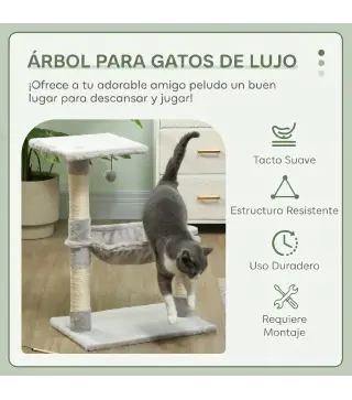Árbol Rascador de Gatos Torre de Gatos 50x36x70 cm Centro de Actividad con Hamaca Plataforma Postes de Sisal Gris Claro