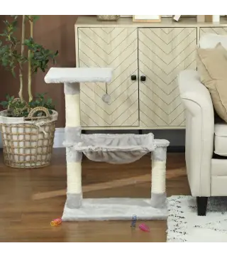 Árbol Rascador de Gatos Torre de Gatos 50x36x70 cm Centro de Actividad con Hamaca Plataforma Postes de Sisal Gris Claro
