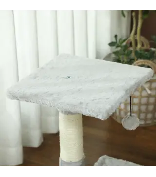 Árbol Rascador de Gatos Torre de Gatos 50x36x70 cm Centro de Actividad con Hamaca Plataforma Postes de Sisal Gris Claro