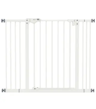 Barrera de Seguridad para Perros 74-100 cm con Extensiones Montaje a Presión y Doble Bloqueo Blanco