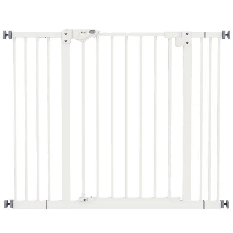 Barrera de Seguridad para Perros 74-100 cm con Extensiones Montaje a Presión y Doble Bloqueo Blanco Barrera de Seguridad para Perros 74-100 cm con Extensiones Montaje a Presión y Doble Bloqueo Blanco
