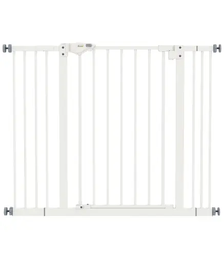Barrera de Seguridad para Perros 74-100 cm con Extensiones Montaje a Presión y Doble Bloqueo Blanco