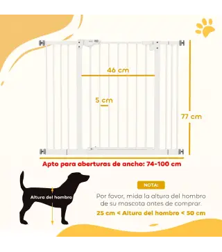 Barrera de Seguridad para Perros 74-100 cm con Extensiones Montaje a Presión y Doble Bloqueo Blanco