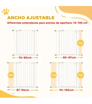 Barrera de Seguridad para Perros 74-100 cm con Extensiones Montaje a Presión y Doble Bloqueo Blanco