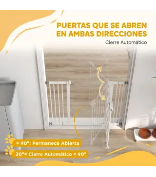 Barrera de Seguridad para Perros 74-100 cm con Extensiones Montaje a Presión y Doble Bloqueo Blanco