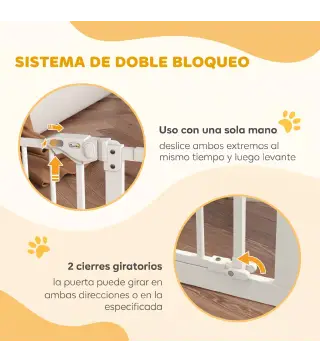 Barrera de Seguridad para Perros 74-100 cm con Extensiones Montaje a Presión y Doble Bloqueo Blanco