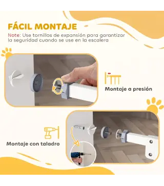 Barrera de Seguridad para Perros 74-100 cm con Extensiones Montaje a Presión y Doble Bloqueo Blanco