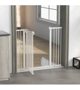 Barrera de Seguridad para Perros 74-100 cm con Extensiones Montaje a Presión y Doble Bloqueo Blanco