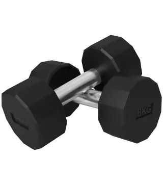 Set de 2 Mancuernas Dodecagonales de 2 x 8 kg de Metal Recubiertas en Goma para Entrenamiento en Casa Gimnasio Negro