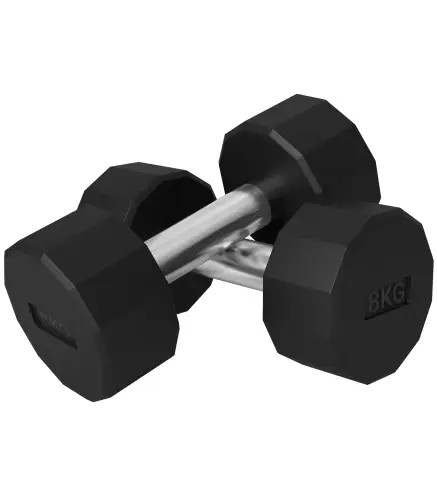 Set de 2 Mancuernas Dodecagonales de 2 x 8 kg de Metal Recubiertas en Goma para Entrenamiento en Casa Gimnasio Negro