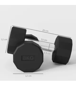 Set de 2 Mancuernas Dodecagonales de 2 x 8 kg de Metal Recubiertas en Goma para Entrenamiento en Casa Gimnasio Negro