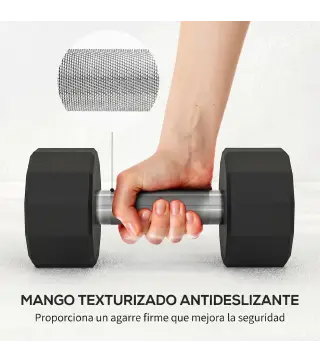Set de 2 Mancuernas Dodecagonales de 2 x 8 kg de Metal Recubiertas en Goma para Entrenamiento en Casa Gimnasio Negro
