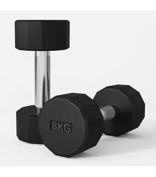 Set de 2 Mancuernas Dodecagonales de 2 x 8 kg de Metal Recubiertas en Goma para Entrenamiento en Casa Gimnasio Negro