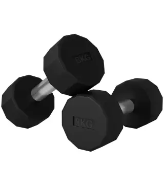 Set de 2 Mancuernas Dodecagonales de 2 x 8 kg de Metal Recubiertas en Goma para Entrenamiento en Casa Gimnasio Negro