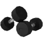 Set de 2 Mancuernas Dodecagonales de 2 x 8 kg de Metal Recubiertas en Goma para Entrenamiento en Casa Gimnasio Negro