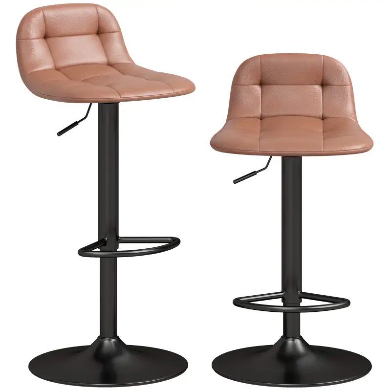 Juego de 2 Taburetes Altos de Cocina Giratorios 360° Regulables en Altura con Reposapiés Tapizados en Cuero Sintético Juego de 2 Taburetes Altos de Cocina Giratorios 360° Regulables en Altura con Reposapiés Tapizados en Cuero Sintético