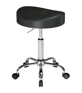 Taburete con Ruedas Giratorio Altura Regulable de Cuero Sintético con Asiento Acolchado para Spa Oficina Tatuajes Negro