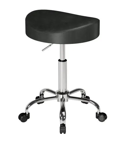Taburete con Ruedas Giratorio Altura Regulable de Cuero Sintético con Asiento Acolchado para Spa Oficina Tatuajes Negro