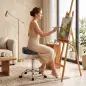 Taburete con Ruedas Giratorio Altura Regulable de Cuero Sintético con Asiento Acolchado para Spa Oficina Tatuajes Negro