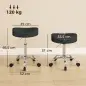 Taburete con Ruedas Giratorio Altura Regulable de Cuero Sintético con Asiento Acolchado para Spa Oficina Tatuajes Negro