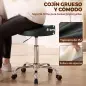 Taburete con Ruedas Giratorio Altura Regulable de Cuero Sintético con Asiento Acolchado para Spa Oficina Tatuajes Negro