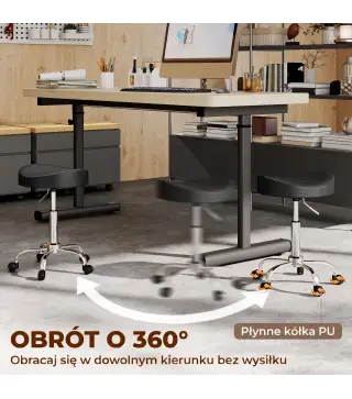 Taburete con Ruedas Giratorio Altura Regulable de Cuero Sintético con Asiento Acolchado para Spa Oficina Tatuajes Negro