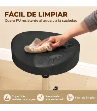 Taburete con Ruedas Giratorio Altura Regulable de Cuero Sintético con Asiento Acolchado para Spa Oficina Tatuajes Negro