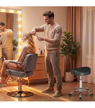 Taburete con Ruedas Giratorio Altura Regulable de Cuero Sintético con Asiento Acolchado para Spa Oficina Tatuajes Negro