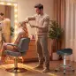 Taburete con Ruedas Giratorio Altura Regulable de Cuero Sintético con Asiento Acolchado para Spa Oficina Tatuajes Negro