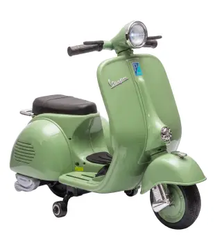 Moto Eléctrica para Niños Licencia VESPA Arranque Suave Ruedines Desmontables Luz Delantera Música, Bocina USB Verde