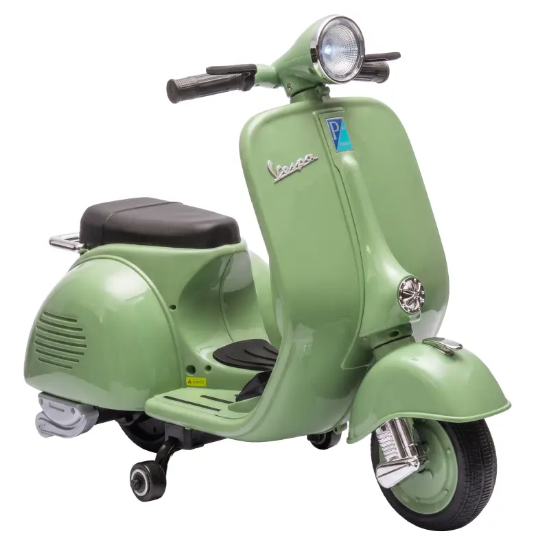 Moto Eléctrica para Niños Licencia VESPA Arranque Suave Ruedines Desmontables Luz Delantera Música, Bocina USB Verde Moto Eléctrica para Niños Licencia VESPA Arranque Suave Ruedines Desmontables Luz Delantera Música, Bocina USB Verde
