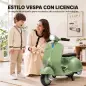 Moto Eléctrica para Niños Licencia VESPA Arranque Suave Ruedines Desmontables Luz Delantera Música, Bocina USB Verde Moto Eléctrica para Niños Licencia VESPA Arranque Suave Ruedines Desmontables Luz Delantera Música, Bocina USB Verde