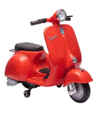 Moto Eléctrica para Niños Licencia VESPA Arranque Suave Ruedines Desmontables Luz Delantera Música, Bocina USB Rojo