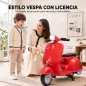 Moto Eléctrica para Niños Licencia VESPA Arranque Suave Ruedines Desmontables Luz Delantera Música, Bocina USB Rojo Moto Eléctrica para Niños Licencia VESPA Arranque Suave Ruedines Desmontables Luz Delantera Música, Bocina USB Rojo