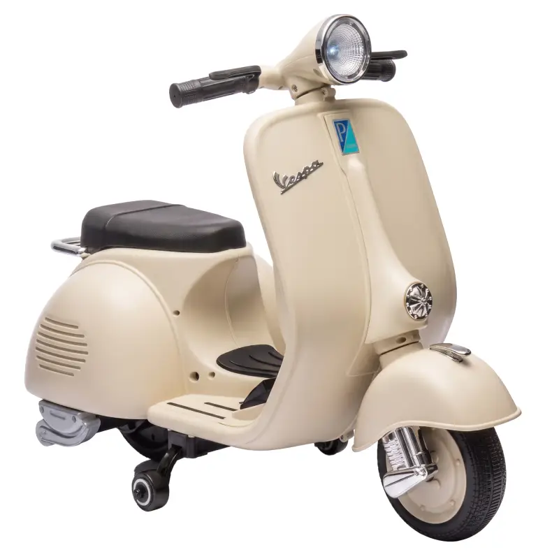 Moto Eléctrica para Niños Licencia VESPA Arranque Suave Ruedines Desmontables Luz Delantera Música, Bocina USB Blanco Moto Eléctrica para Niños Licencia VESPA Arranque Suave Ruedines Desmontables Luz Delantera Música, Bocina USB Blanco