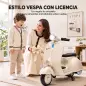 Moto Eléctrica para Niños Licencia VESPA Arranque Suave Ruedines Desmontables Luz Delantera Música, Bocina USB Blanco Moto Eléctrica para Niños Licencia VESPA Arranque Suave Ruedines Desmontables Luz Delantera Música, Bocina USB Blanco